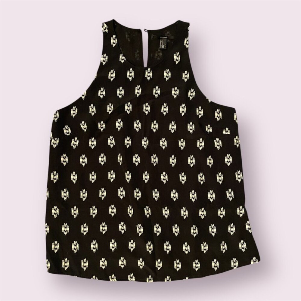 Black & White Sleeveless Top L Forever 21 Patterned Sleeveless Blouse Tank